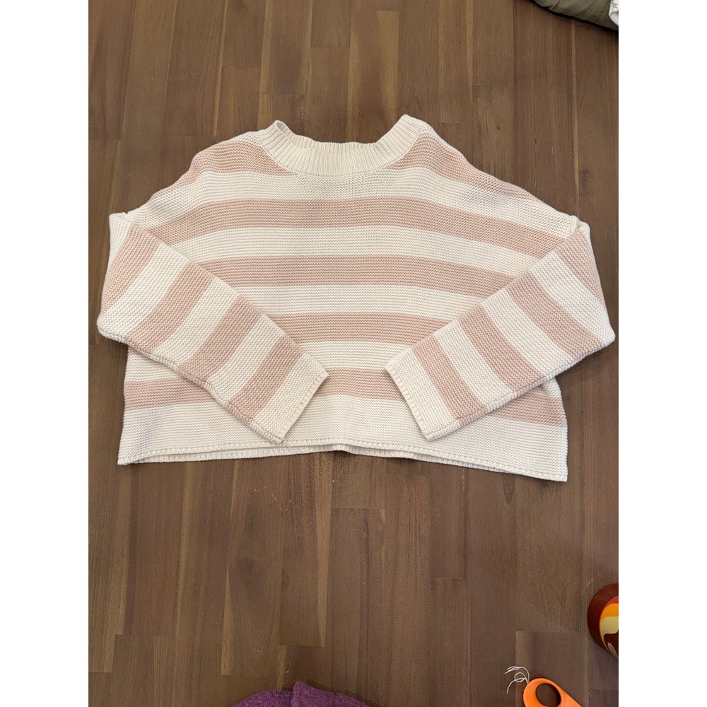 Striped Knit Sweater Pink Cream Boxy Pullover Clean Girl Costal Preppy
